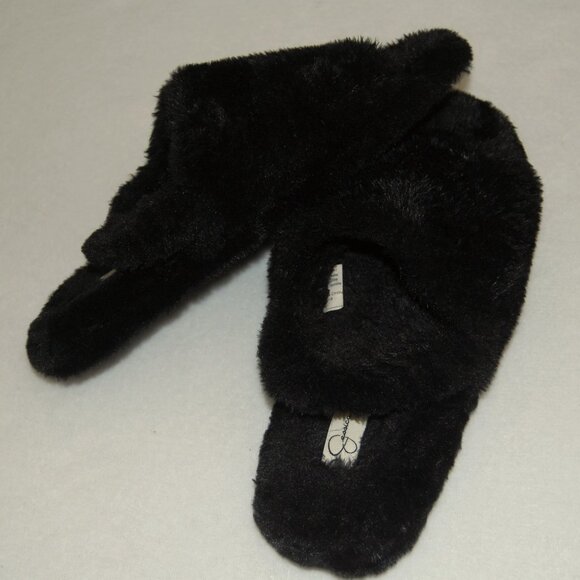 Jessica Simpson Women Size L (US 8-9) Black Faux Fur Slingback Slippers - Picture 4 of 7